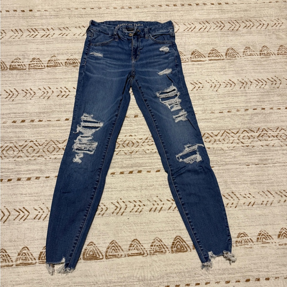 American Eagle Outfitters Women's Ripped Dark Blue Skinny Jeans